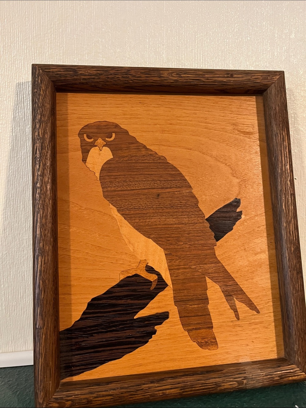 Wooden Inlay Hawk/Falcon Folk art 11x9